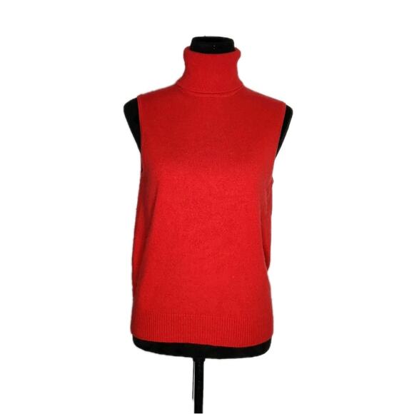 Tse 100% Cashmere Knit Red Sleeveless Turtleneck Sweater Vest Women's Size Large - Picture 1 of 6